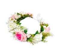 Syueblm Flower Crown Headband, Floral Hair Wreath for Girls and Women, Adjustable Flower Headpiece for Weddings and Parties（1pc pink）