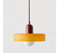 SYUFRE Mid Century Pendant Light, Cream Glass and Iron Shade, Adjustable Height, for Bedroom, Kitchen, Living Room, Hallway, Waterproof, S-2485