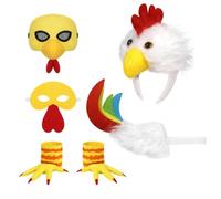 Syutokul Chicken Costume Adult Set, Rooster Hat & Complete Chicken Suit Set for Halloween Easter Party White 5-piece One Size
