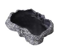 Syutokul Reptile Water Dish with Natural Rock Texture, 600ml Tortoise Water Bowl for Amphibians & Reptiles, Black, 8.9x6.50x1.77 Inch
