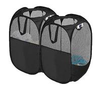 SYVOFOX 2 Pack Mesh Collapsible Laundry Baskets, Pop up Laundry Hamper Bins,Folding Washing Basket with Handles for Clothes Tidy Storage-Black
