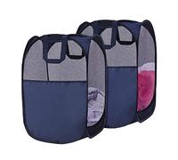 SYVOFOX 2 Pack Mesh Collapsible Laundry Baskets, Pop up Laundry Hamper Bins,Folding Washing Basket with Handles for Clothes Tidy Storage-Navy