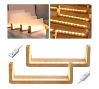 SYWAN 2Pcs Wooden LED Light Base, Glowing Photo Frame Night Light Lighted Display Stand Base USB Picture Anniversary Memorial Birthday Valentines Gift for Couples Him Her, 8 in Long (Warm)