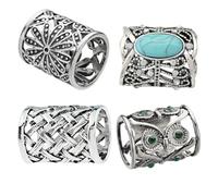SYWDUDUCLT Vintage Style Scarf Ring Set, 4 Pack, Silver Tone with Floral, Turquoise, Weave and Owl Designs