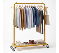 Sywhitta Clothes Rack on wheels, Clothing Rack with Bottom Mesh Storage Shelf,Sturdy Metal Frame,Rolling Garment Rack for Hanging Clothes,Coats,Skirts,39.76" L x 16" W x 64.56" H,Golden