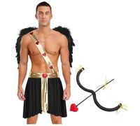 Sywiyi 4-piece Halloween God of Love Cosplay for Men's Heart Skirt Sleeves Wings Cupid Bow with Arrow Black L