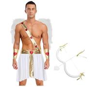 Sywiyi 4-piece Halloween God of Love Cosplay for Men's Heart Skirt Sleeves Wings Cupid Bow with Arrow White M