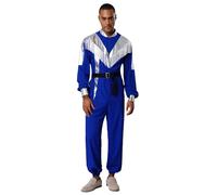 Sywiyi Adult Space Cowboy Costume for Men Astronaut Cosplay Long Sleeve Jumpsuit Metallic Tassels Blue L