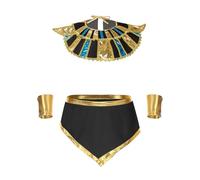 Sywiyi Ancient Egypt Halloween Costume for Men Gold Trim Collar + Irregular Hem Skirt + Sleeves Black XL