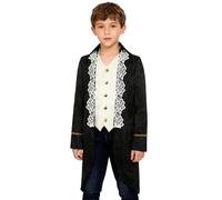 Sywiyi Boys Pirate Cosplay Outfit Medieval Gothic Punk Victorian Jacket 19th Century Attire Masquerade Fancy Dress Black 7-8 Years