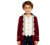 Sywiyi Boys Pirate Cosplay Outfit Medieval Gothic Punk Victorian Jacket 19th Century Attire Masquerade Fancy Dress Burgundy 11-12 Years