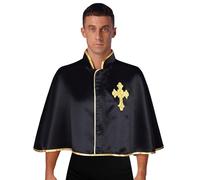 Sywiyi Christian Worship Dance Mens Cape Cropped Embroidery Metallic Shiny Trim & Front Zip Black One Size