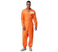 Sywiyi Halloween Prisoner Unitard for Unisex Lapel Long Sleeve One Piece Jumpsuit Jail Cosplay Uniform Orange B XXL