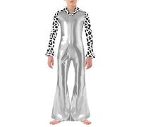 Sywiyi Kids Boys Hippie Disco Dude Outfit Shiny Metallic Jumpsuit for Latin Jazz Dance Stage Performance Costume Silver 5-6 Years