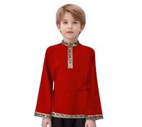 Sywiyi Kids Boys Long Sleeve Traditional Russian Top with Belt Halloween Cultural Theme Party Costume Red 5-6 Years