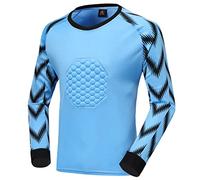 Sywiyi Kids Boys Padded Goalie Shirt Goalkeeper Jersey Tee Stylish Print Long Sleeve Football Training Tops Activewear Print Blue B 13-14 Years