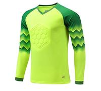 Sywiyi Kids Boys Padded Goalie Shirt Goalkeeper Jersey Tee Stylish Print Long Sleeve Football Training Tops Activewear Chest Sponge Padded Fluorescent Green A 7-8 Years
