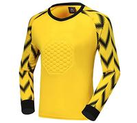 Sywiyi Kids Boys Padded Goalie Shirt Goalkeeper Jersey Tee Stylish Print Long Sleeve Football Training Tops Activewear Print Yellow B 10-11 Years