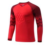 Sywiyi Kids Boys Padded Goalie Shirt Goalkeeper Jersey Tee Stylish Print Long Sleeve Football Training Tops Activewear Chest Sponge Padded Red A 5-6 Years