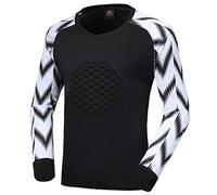 Sywiyi Kids Boys Padded Goalie Shirt Goalkeeper Jersey Tee Stylish Print Long Sleeve Football Training Tops Activewear Print Black B 9-10 Years