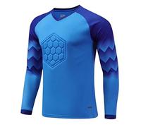 Sywiyi Kids Boys Padded Goalie Shirt Goalkeeper Jersey Tee Stylish Print Long Sleeve Football Training Tops Activewear Chest Sponge Padded Blue A 5-6 Years