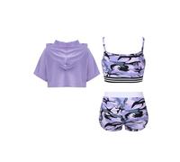 Sywiyi Kids Girls 3 Pcs Sleeveless Racer Back Crop Tank Top with Booty Shorts Hooded Tracksuit Gymnastics Workout Outfit Purple 9-10 Years