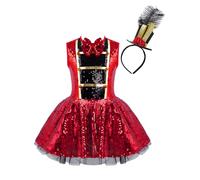Sywiyi Kids Girls Circus Ringmaster Costumes Red Showman Outfit Ringmaster Dress Halloween Cosplay Party Fancy Dress Up Sequins Red & Hat 3-4 Years