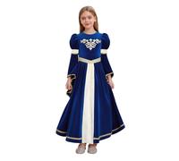 Sywiyi Kids Girls Renaissance Medieval Princess Dress Bell Sleeve Maxi Dress for Halloween Masquerades Royal Blue 5-6 Years