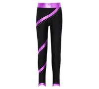 Sywiyi Kids Girls Shiny Rhinestones Metallic Striped Figure Ice Skating Leggings Yoga Gymnastics Competition Pants Tights Purple 7-8 Years