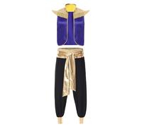 Sywiyi Men's Fly Sleeve Arab Prince Vest Set Metallic Shiny Sash Long Pants for Magical Lamp Cosplay Purple Black XXL