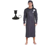 Sywiyi Mens Hat & Candle Holder Set Striped Loose Sleep Dress Pajama Robe for Christmas Party Black L