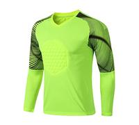 Sywiyi Mens Padded Goalie T-Shirt Goalkeeper Jersey Uniform Stylish Striped Long Sleeve Football Training Top Activewear Fluorescent Green S