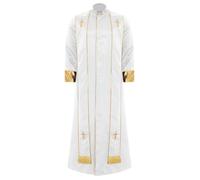 Sywiyi Men's Priest Robe with Gold Trim and Cross Front Zip Stand Collar Long Sleeve for Church Worship White XL