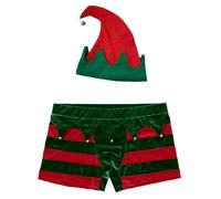 Sywiyi Men's Sexy Santa Claus Christmas Boxer Shorts Xmas Holiday Trunks Underwear with Elf Hat Outfit Red L