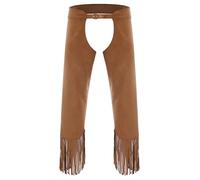 Sywiyi Men's Vintage Cowboy Chaps Western Style Open Crotch Fringe Overpants for Themed Parties Brown L