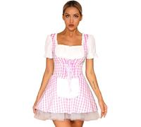Sywiyi Women French Maid Costume Short Puff Sleeve Apron Dress Halloween Anime Cosplay Fancy Dress Outfits Pink M