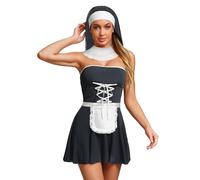 Sywiyi Women French Maid Fancy Dress Costume Mini Dress with Apron for Role Playing Themed Party Black M