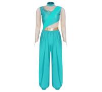 Sywiyi Women Metallic Shiny Trim India Belly Dance Indian Costume | One Piece Romper,One Piece Rave Outfit for Halloween Party,High Neck Cutout Waist Jumpsuit,Soft Lightweight Breathable