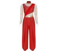 Sywiyi Women Metallic Shiny Trim India Belly Dance Indian Costume | One Piece Romper,One Piece Rave Outfit for Halloween Party,High Neck Cutout Waist Jumpsuit,Soft Lightweight Breathable