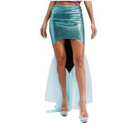 Sywiyi Women Sequins Mermaid Long Tail Skirt Fish Scale Print High Waist Pencil Skirt Rave Party Costume Mint Green M