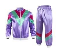 Sywiyi Womens 80s 90s Tracksuit Windbreaker Set Retro Couples Track Suit Jacket with Pants Outfit Purple XXL