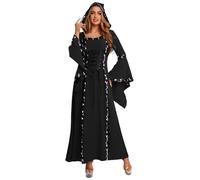 Sywiyi Women's Flared Cuffs Victorian Dress Hooded Front Lace-up for Witch Gothic Cosplay Black L