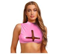 Sywiyi Womens Glossy PU Cropped Tank Mock Neck Mesh Cross Halloween Naughty Nun Cosplay Costumes Pink S