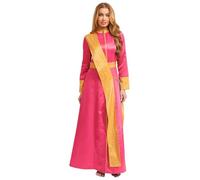 Sywiyi Women's Long Sleeve Halloween Priest Cosplay Robe with Stole Front Zipper Jacquard for Parties Hot Pink S