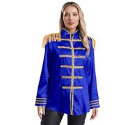 Sywiyi Womens SGT Sergeant Pepper Jacket Hippie 1960s Marching Band Rock Satin Coat Music Star Cosplay Royal Blue M