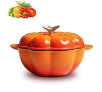 Sywlwxkq Cast Iron Enamel Pot, Pumpkin Pot with Lid, Nonstick Casserole Pot Ideal for Classic Cooking, Stewpan 2.8 L Soup Pot, Suitable for 3-5 People Cast/Orange