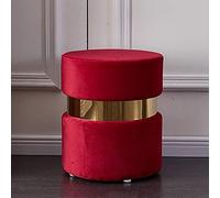 Sywlwxkq Velvet Ottoman,modern Round Foot Rest Stool Comfortable Thicken Upholstered Footstool Tufted Vanity Short Stools With Gold Edge-red Wine 36x45cm(14x18inch)