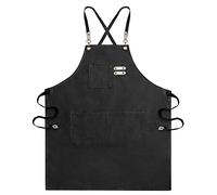 SYWS Heavy Duty Waxed Canvas Tool Gardening Apron - Adjustable M to XXL with Pockets for Men Women Workshop, DIY, Woodwork, Carpenters, Artists - Water Resistant, Black