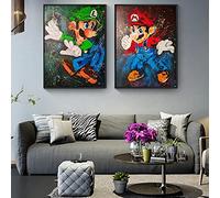 SYXBEIVK Mario Graffiti Art Canvas Paintings on the Wall Art Posters and Prints Modern Street Art Pictures Home Decoration-35x50cmx2-No Frame