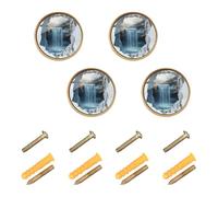 SyXIOP 3D Cracked Marble Hole Waterfall Cabinet Hardware Knobs Boho Dresser Knobs Gold 1.26 Inch (32mm) for Hall 4 Pack